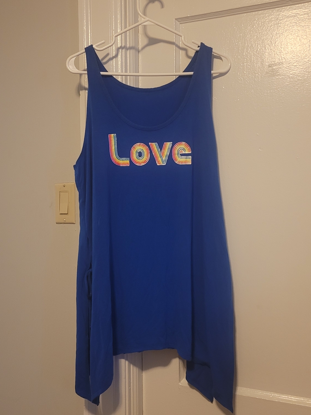 Pride Parade Festivities George Royal Blue Tank Top with Rainbow "Love" Graphic